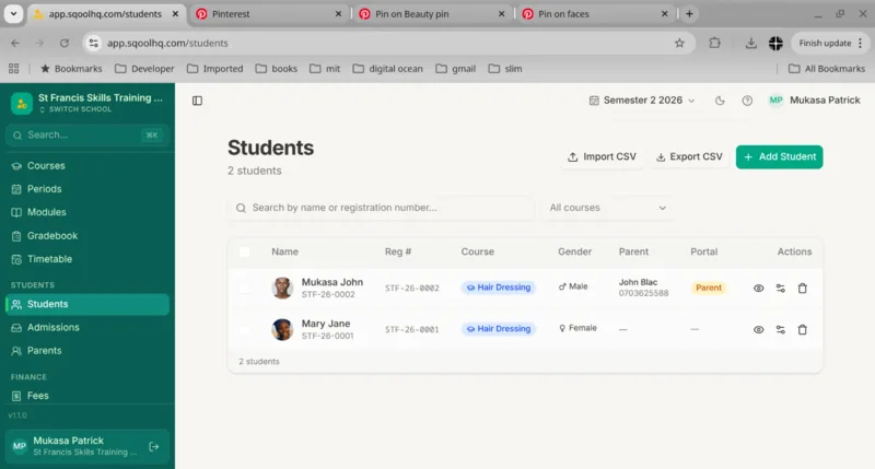 Student management dashboard